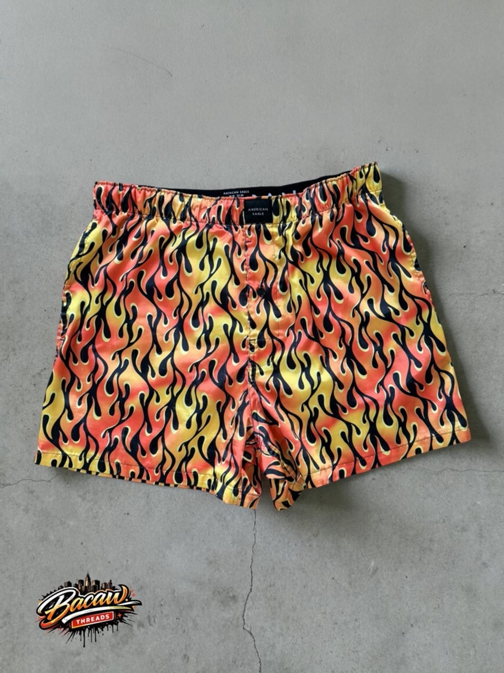 AEO American Eagle Flames Satin Pocket Boxer Shorts
